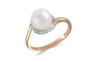 Кольцо из красного золота с жемчугом и 24 бриллиантами
