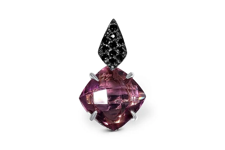 Подвеска из белого золота с ситаллом и 14 фианитами