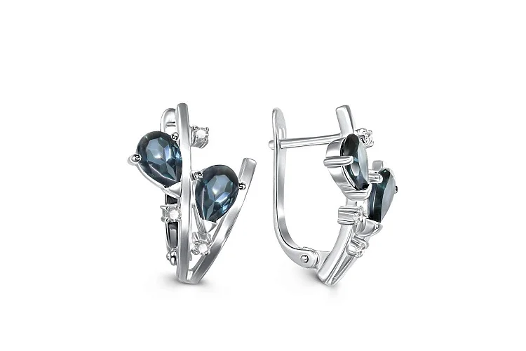 Серьги из белого золота с 4 топазами лондон и 6 фианитами