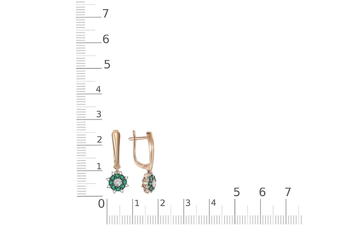 Серьги из красного золота с 16 изумрудами и 18 бриллиантами