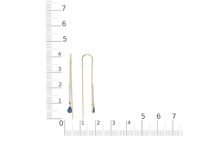 Серьги-продёвки Дорожки из жёлтого золота с 2 топазами лондон и 20 фианитами