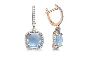 Серьги из красного золота с 2 топазами sky и 80 фианитами