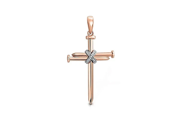 Крест Гвоздь из красного золота с 15 бриллиантами