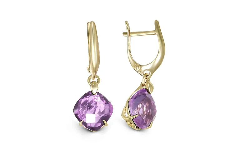 Серьги из жёлтого золота с 2 аметистами