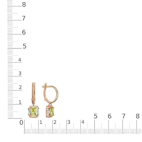 Серьги из красного золота с 2 хризолитами