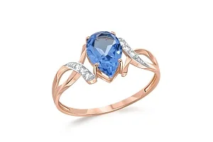 Кольцо из красного золота с топазом swiss и 6 фианитами
