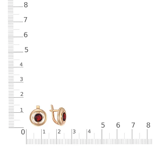 Серьги Круги из красного золота с 2 гранатами