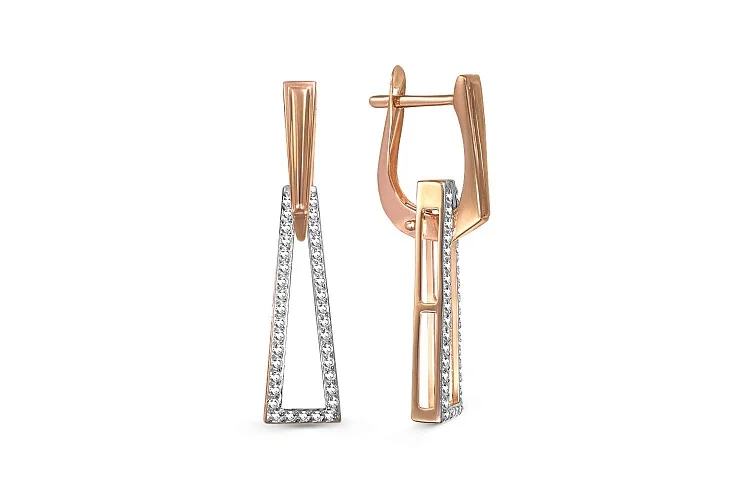 Серьги-трансформеры из красного золота с 74 фианитами