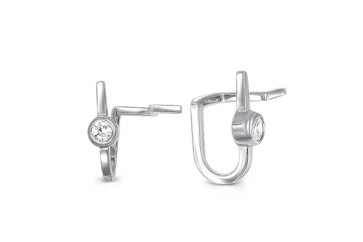 Серьги-пусеты из белого золота с 2 фианитами