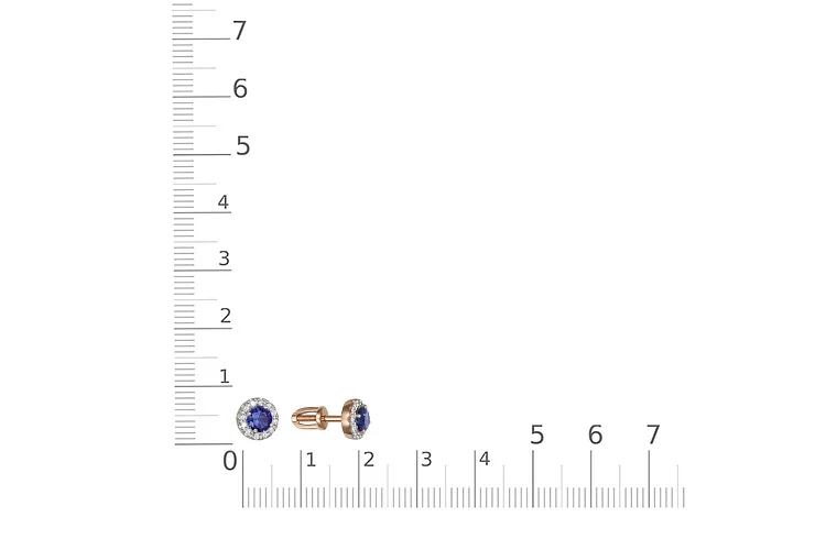 Серьги-пусеты из красного золота с 2 корундами и 24 бриллиантами