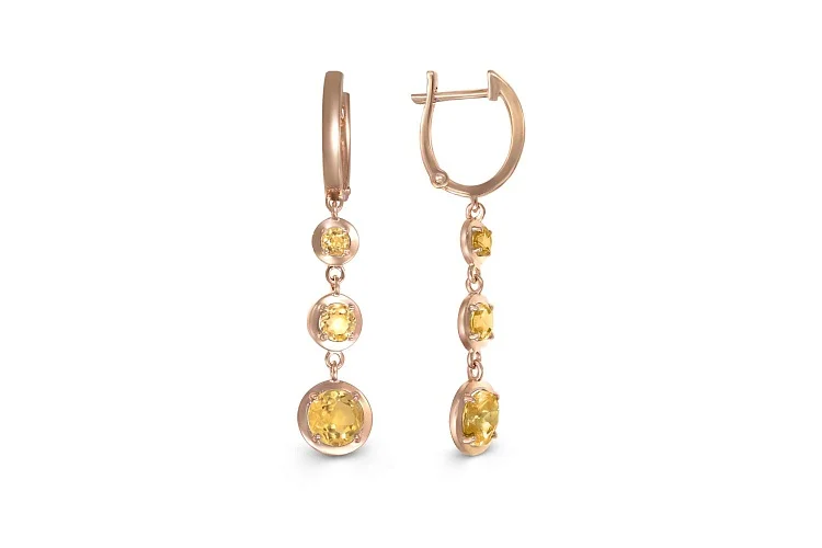 Серьги из жёлтого золота с 6 цитринами
