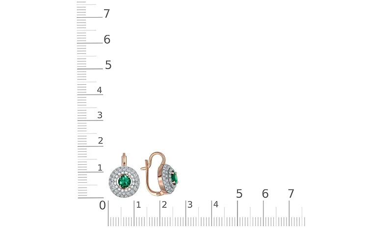 Серьги из красного золота с 2 изумрудами и 112 фианитами