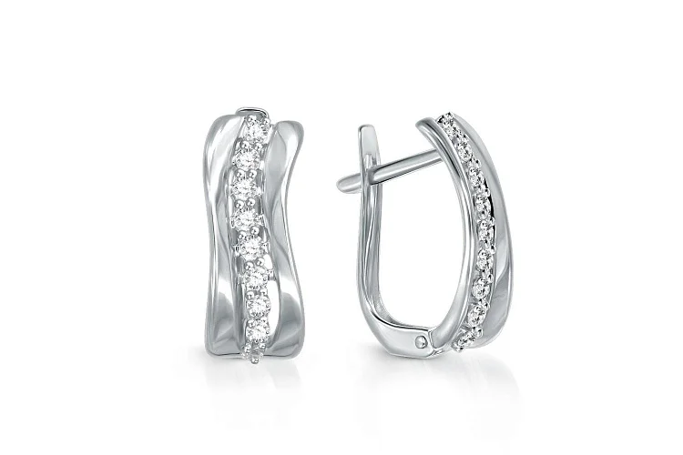 Серьги из белого золота с 18 фианитами