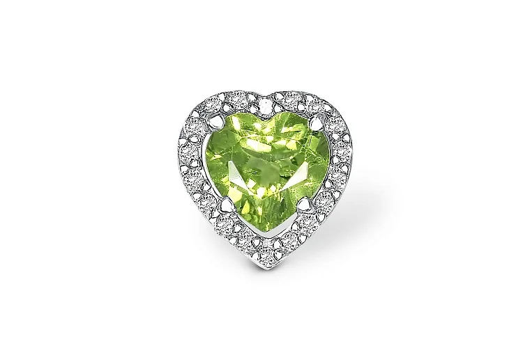 Подвеска Сердце из белого золота с хризолитом и 18 бриллиантами