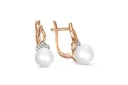 Серьги из красного золота с 2 жемчужинами и 14 бриллиантами