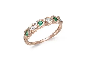 Кольцо Дорожка из красного золота с 3 изумрудами и 3 бриллиантами