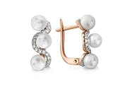 Серьги из красного золота с 6 жемчужинами и 40 фианитами