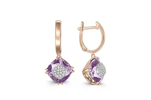 Серьги из красного золота с 2 аметистами и 28 бриллиантами
