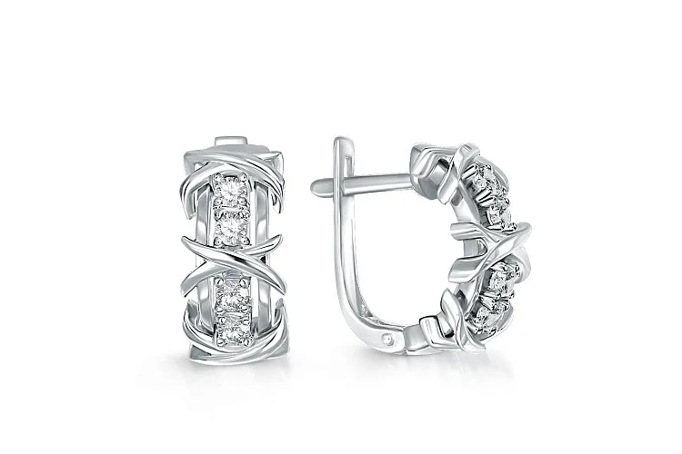 Серьги Дорожки из белого золота с 8 фианитами