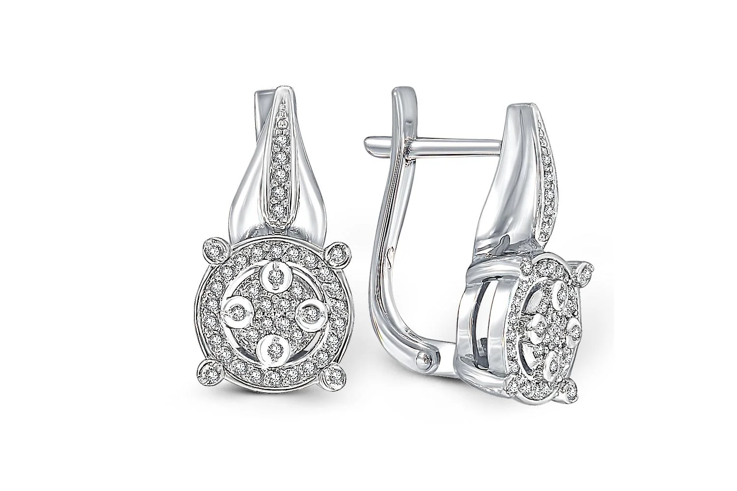 Серьги из белого золота с 86 фианитами
