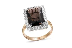 Кольцо из красного золота с раухтопазом и 24 фианитами