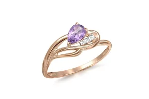 Кольцо из красного золота с аметистом и 3 фианитами