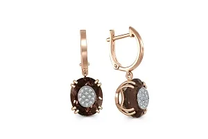 Серьги из красного золота с 2 раухтопазами и 28 бриллиантами