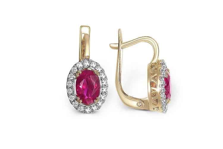 Серьги из жёлтого золота с 2 корундами и 36 фианитами