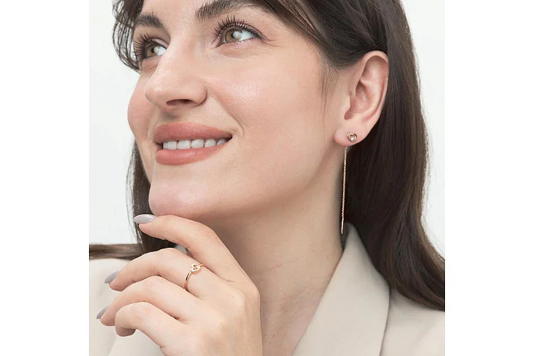 Кольцо Сердце из красного золота с фианитом