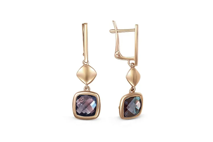 Серьги из красного золота с 2 александритами