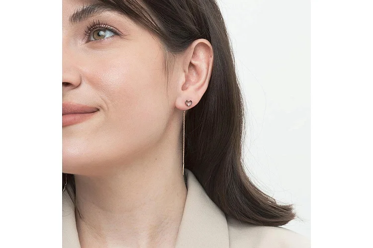 Серьги-продёвки Сердца из красного золота с 2 бриллиантами