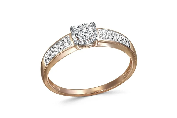 Кольцо Малинка из красного золота с 31 бриллиантами