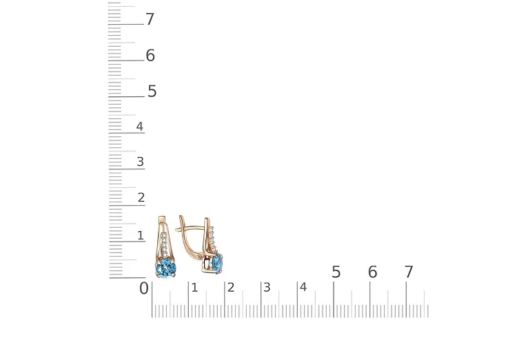 Серьги из красного золота с 2 топазами swiss и 10 фианитами