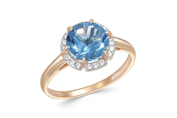 Кольцо из красного золота с топазом лондон и 18 фианитами