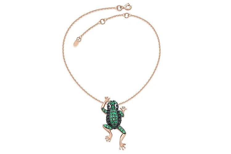 Колье Лягушка из красного золота с 47 фианитами