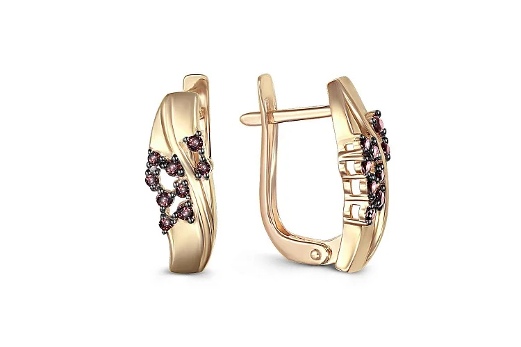 Серьги из жёлтого золота с 8 бриллиантами и 10 фианитами