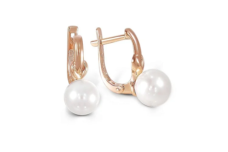 Серьги из красного золота с 2 жемчужинами