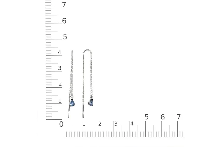 Серьги-продёвки Дорожки из белого золота с 2 топазами лондон и 20 фианитами