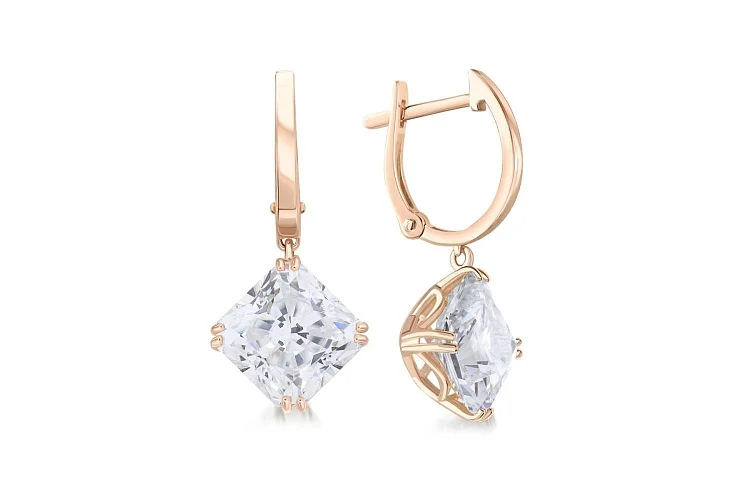 Серьги из красного золота с 2 фианитами