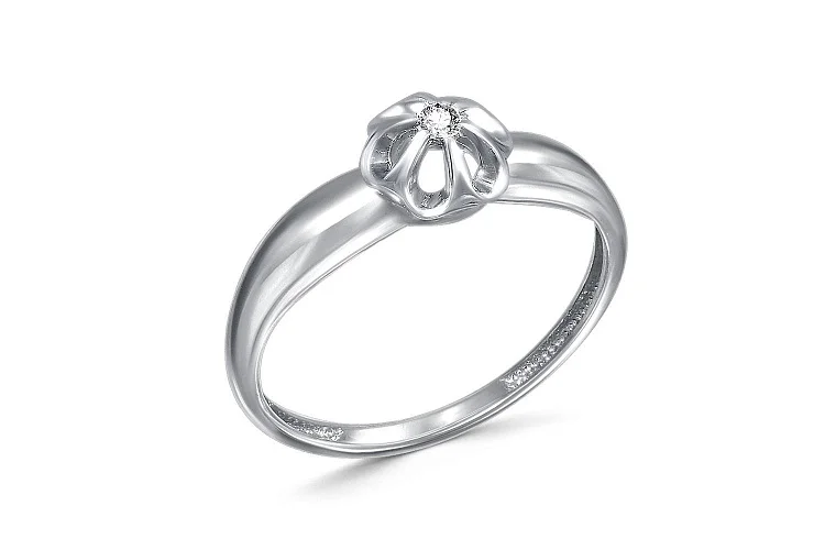 Кольцо Цветок из белого золота с фианитом