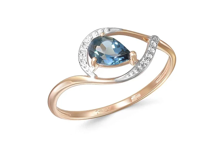 Кольцо из красного золота с топазом лондон и 7 фианитами