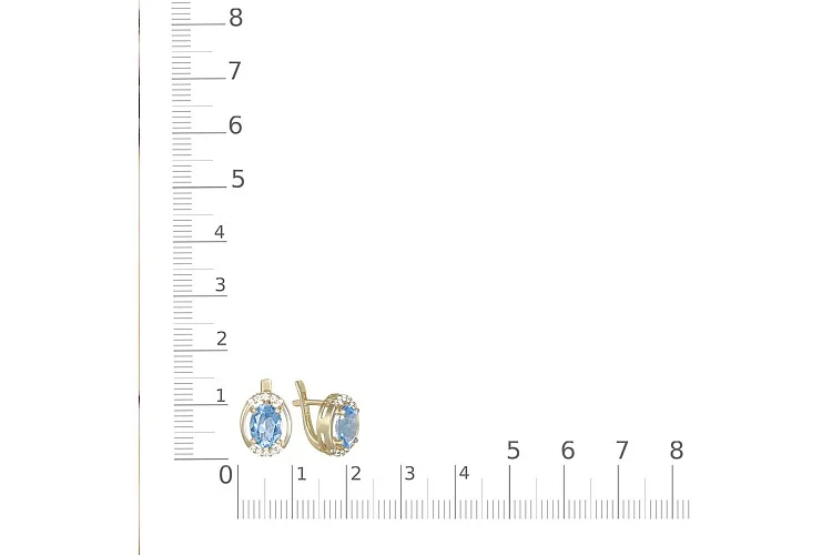 Серьги из жёлтого золота с 2 топазами swiss и 20 фианитами