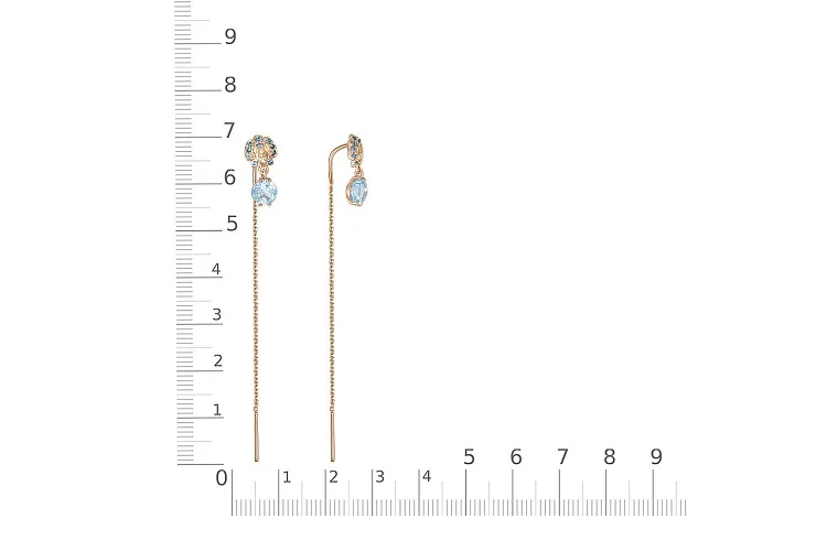 Серьги-продёвки из красного золота с 2 топазами sky и 20 топазами лондон