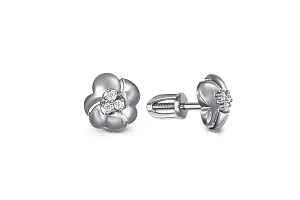 Серьги-пусеты Цветы из белого золота с 6 фианитами