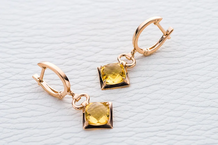 Серьги из красного золота с 2 цитринами