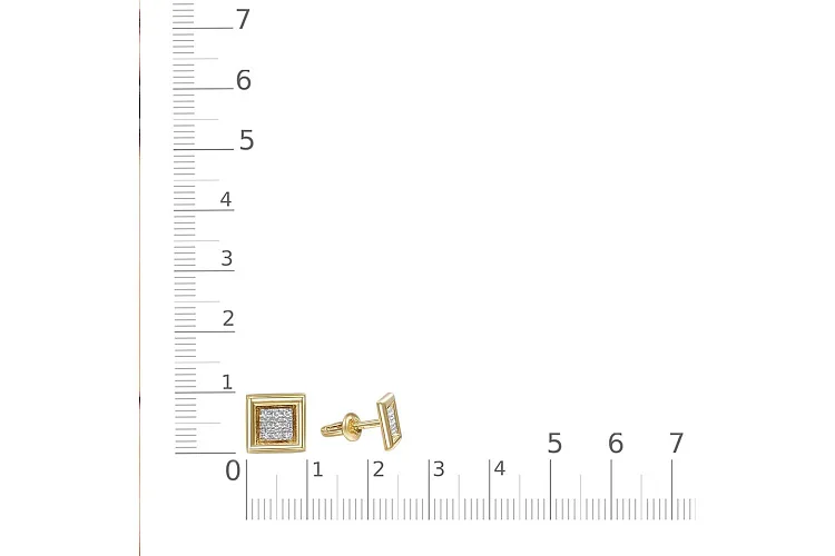 Серьги-пусеты Квадраты из жёлтого золота с 18 бриллиантами