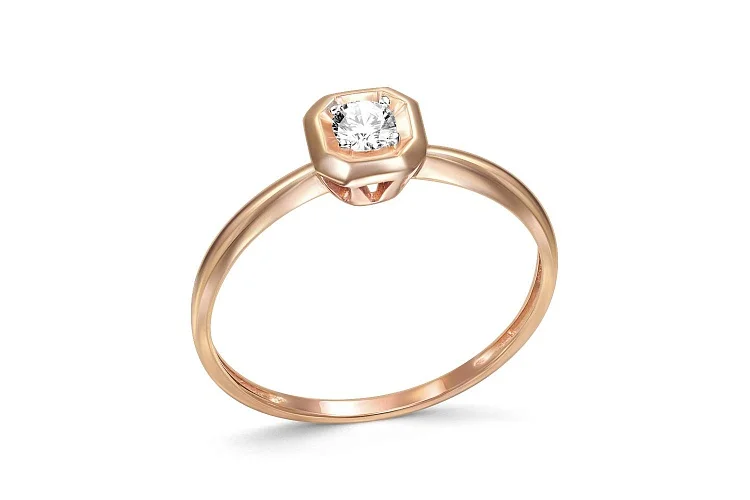 Кольцо из красного золота с бриллиантом