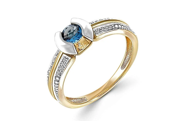 Кольцо из жёлтого золота с топазом лондон и 16 фианитами