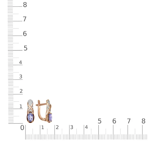 Серьги из красного золота с 2 танзанитами и 14 фианитами