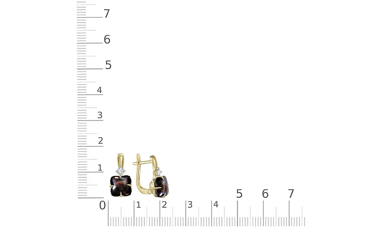 Серьги из жёлтого золота с 2 раухтопазами и 2 фианитами